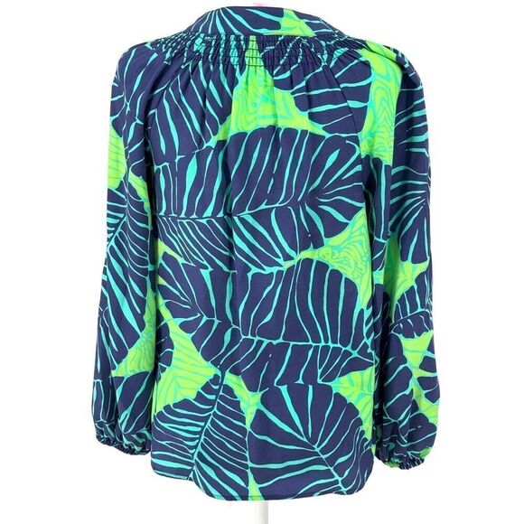 Lilly Pulitzer Silk Blouse XXS "Under the Palm Leaf" Print Long Sleeve Top EUC - Picture 5 of 11